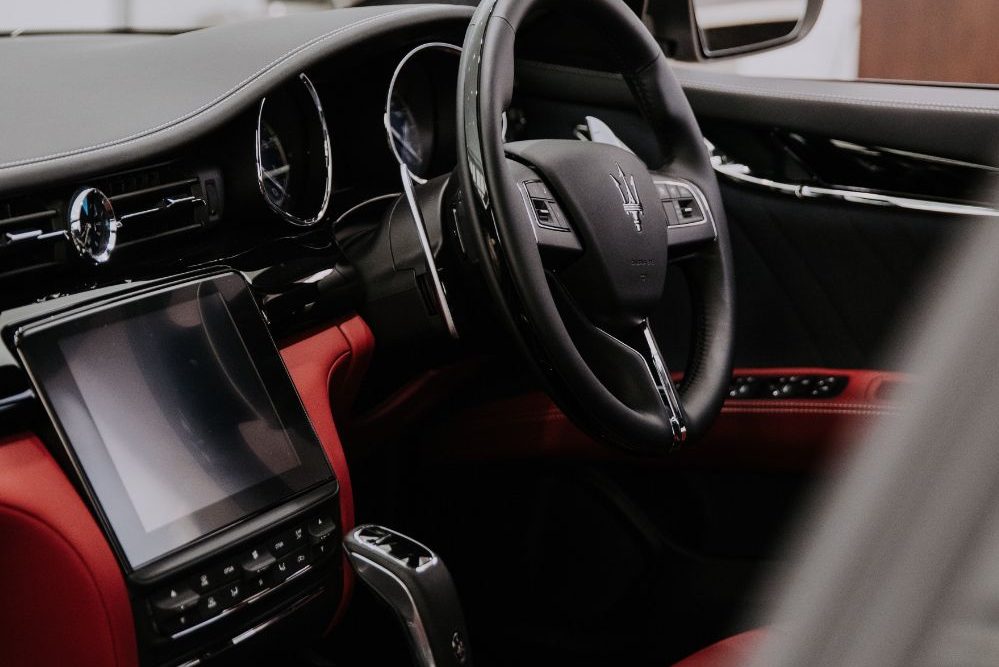 Close up of Maserati driving wheel