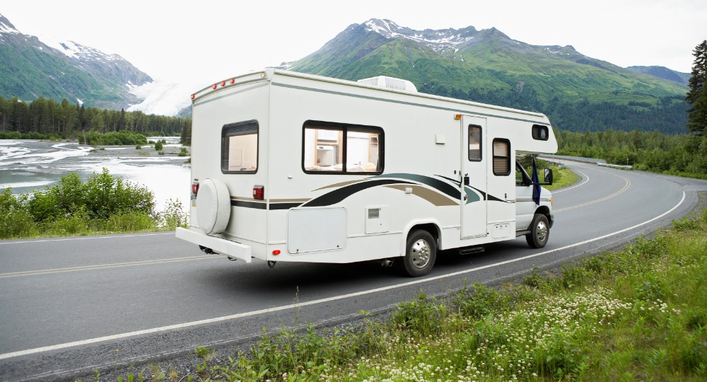 Motorhome driving down EU road