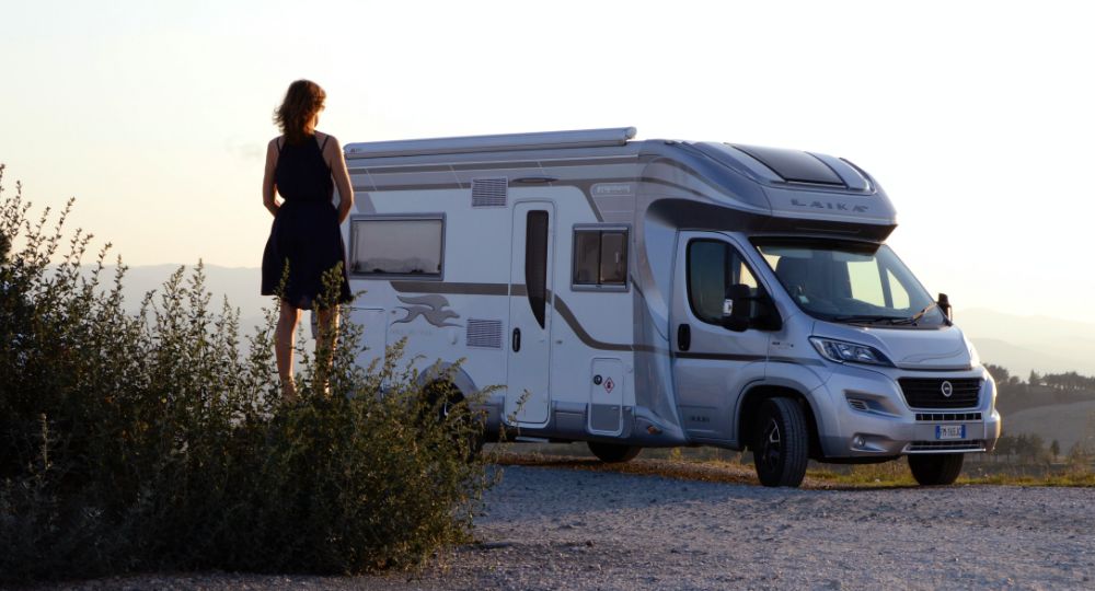 Woman looking at her motorhome