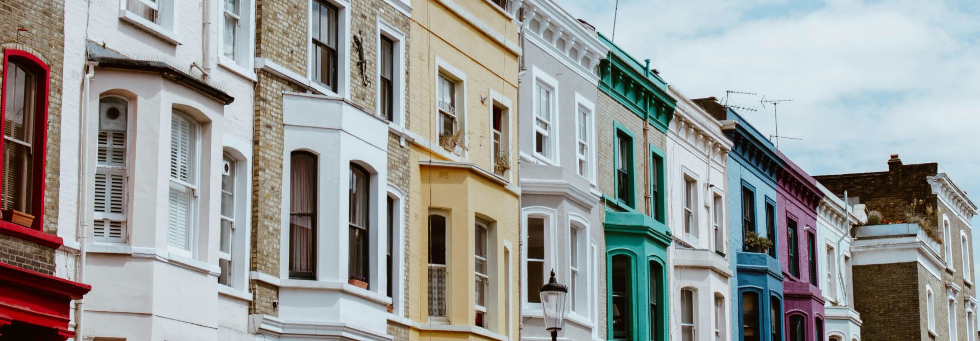 row of multicoloured houses in London