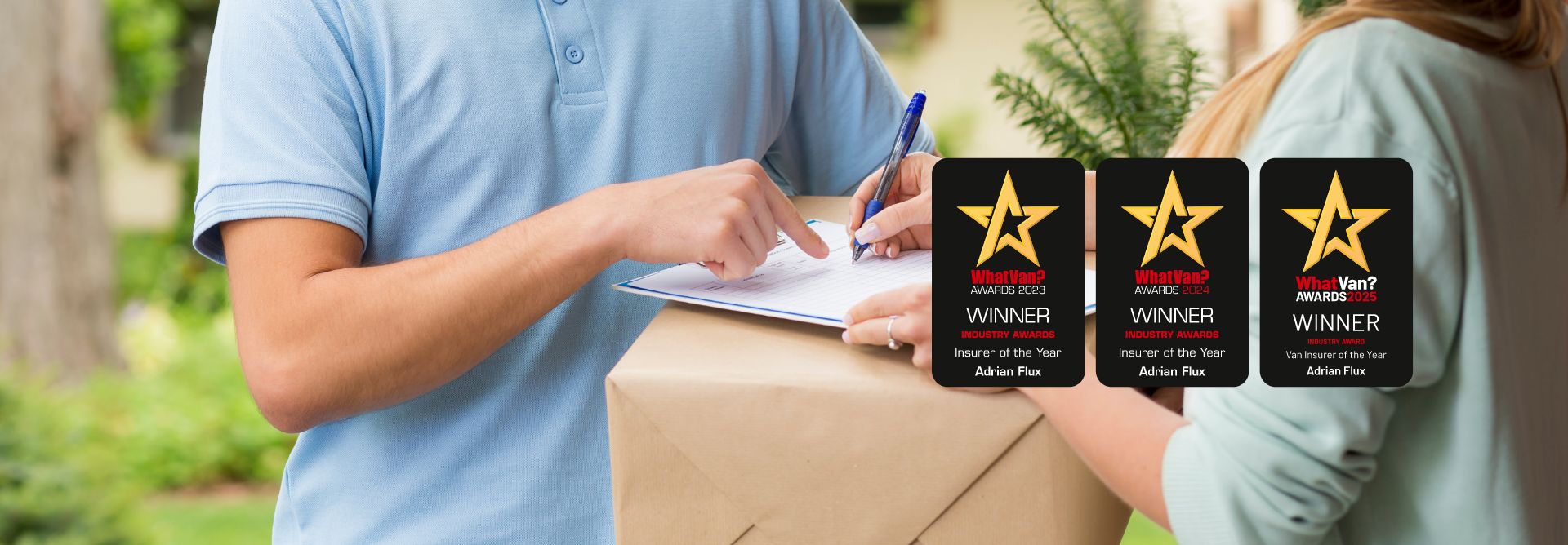 Man signing for package delivery