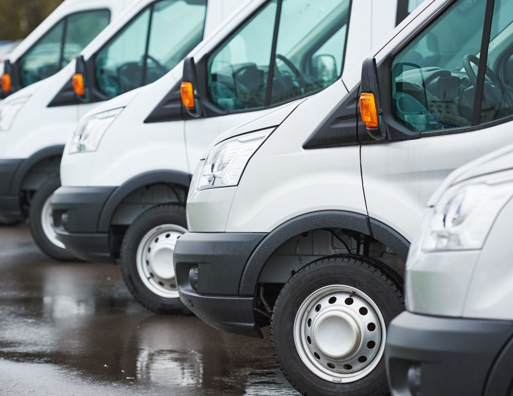 Row of vans for business use