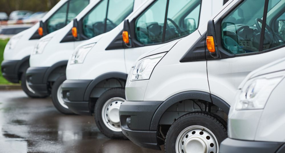 Row of vans for business use