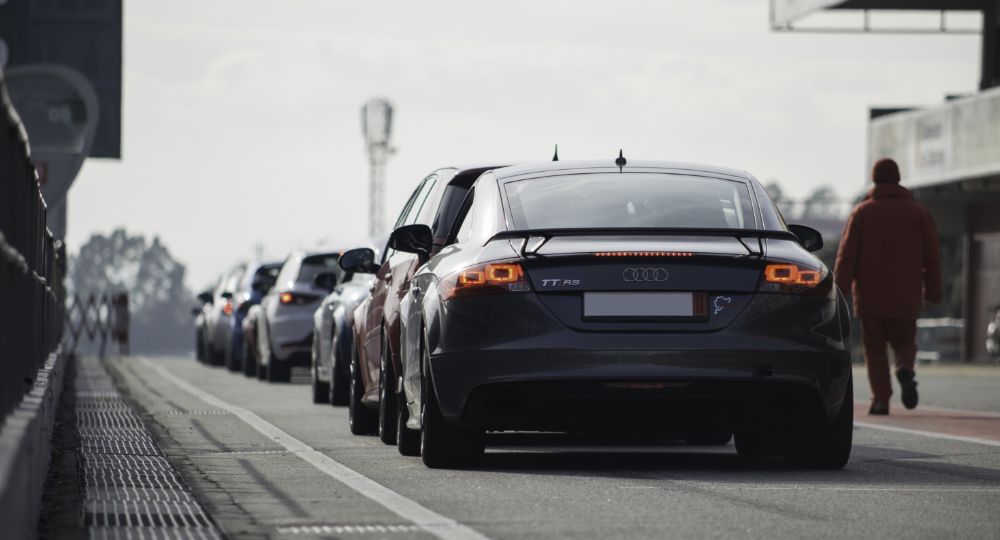 The TT RS in a line of traffic