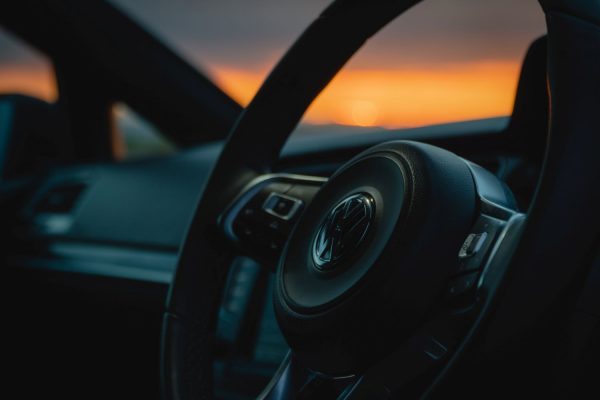 VW wheel with sunset in background