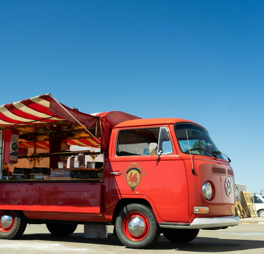 Bright red VW food truck