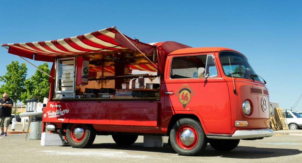 Bright red VW food truck