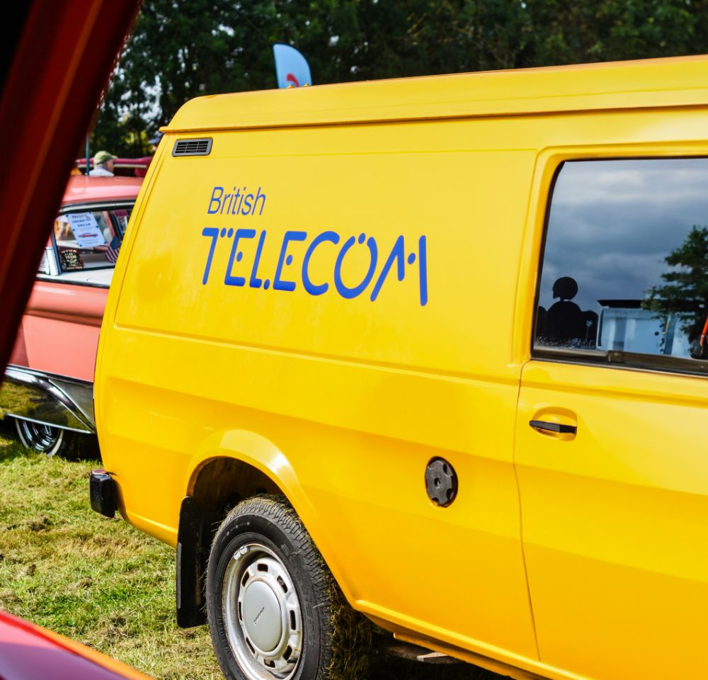 Vintage yellow BT van at car show
