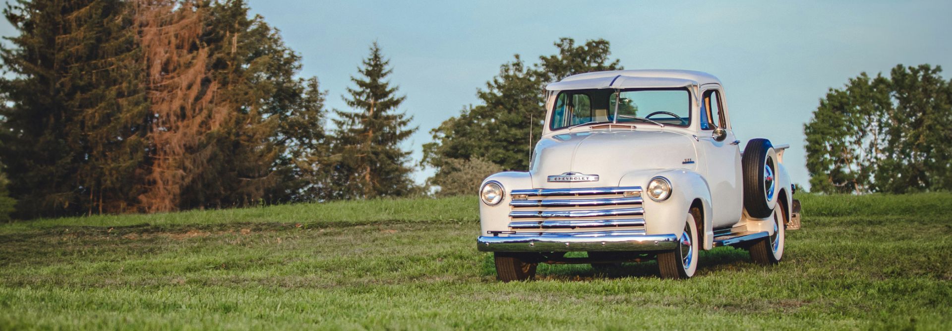 Classic White Pick Up in field