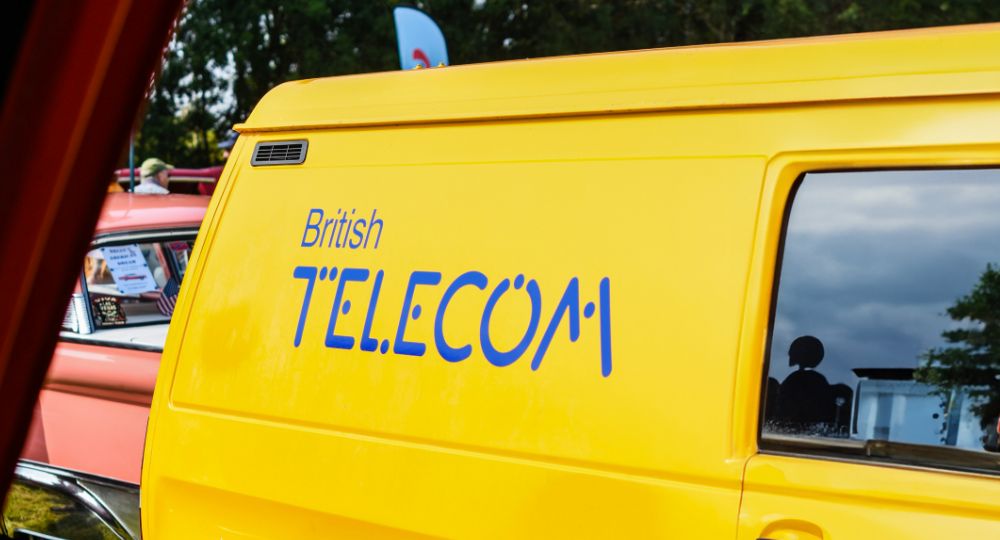 Vintage yellow BT van at car show