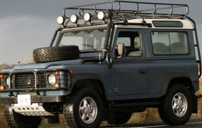 Defender 90 pictured on a cloudy day