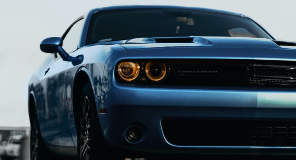 Close up of the front of a Dodge Challenger