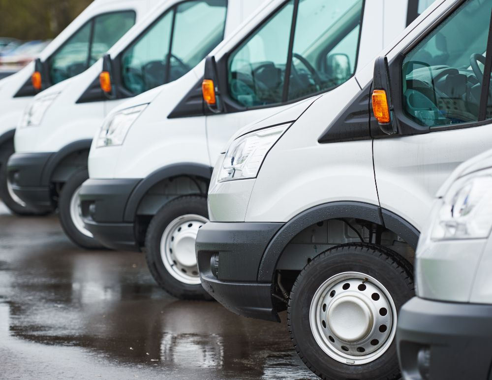 White Ford vans lined up
