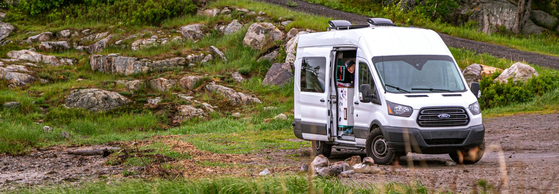 Ford Transit camping conversion in countryside