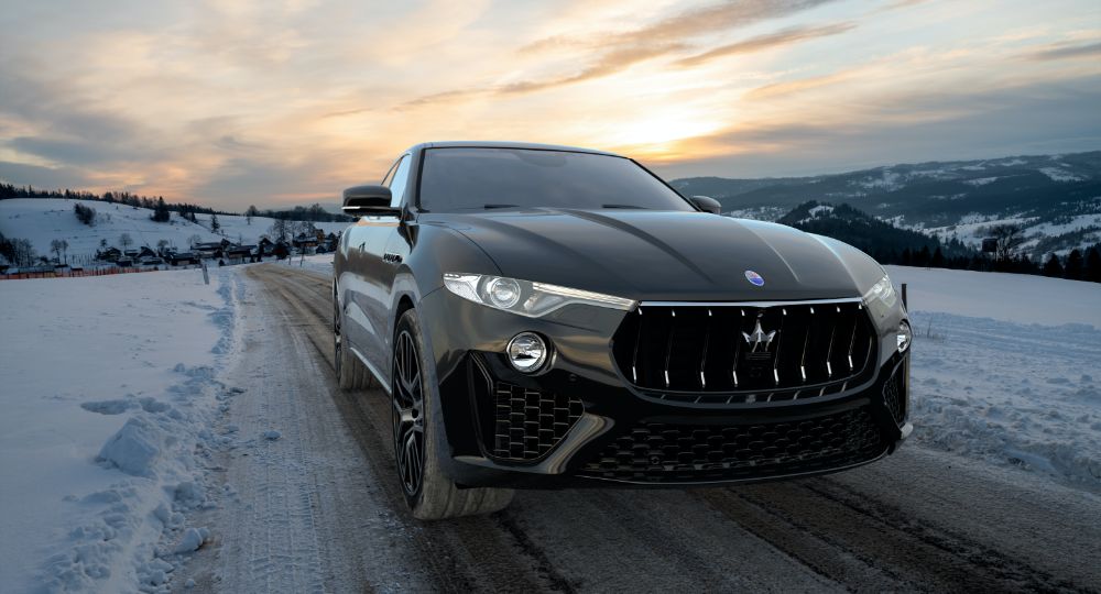 Maserati on snowy background