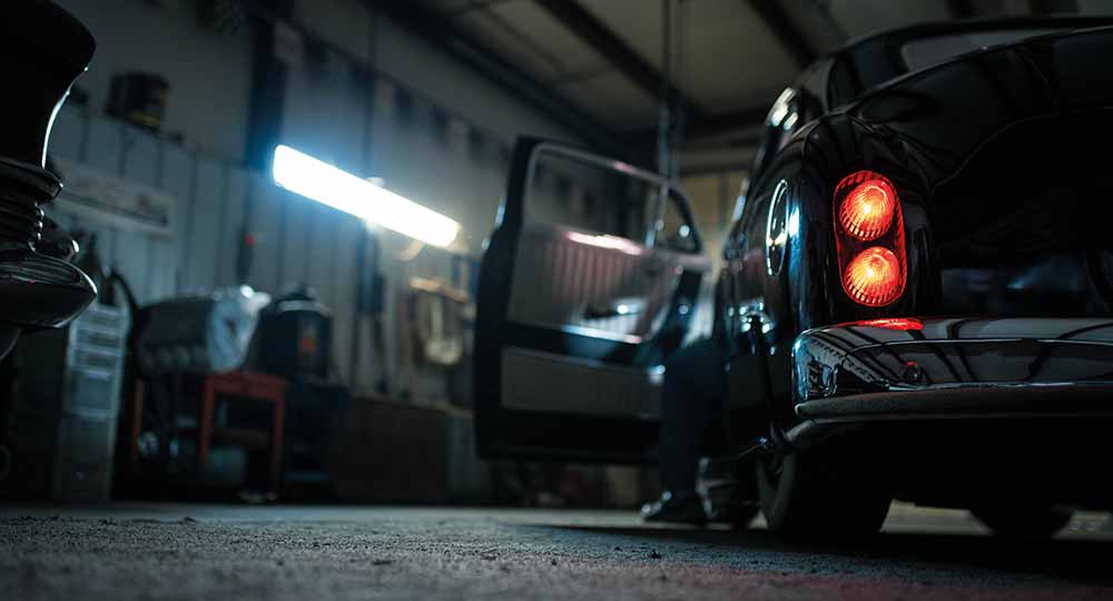 Imported car in garage