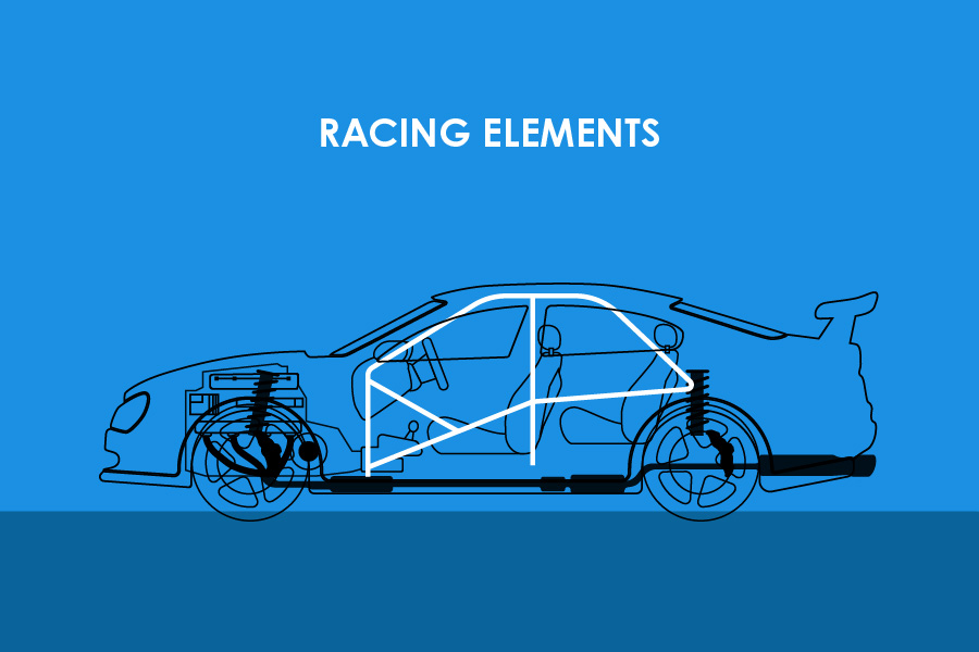 Illustration showing an example of racing elements added to a car as a mod