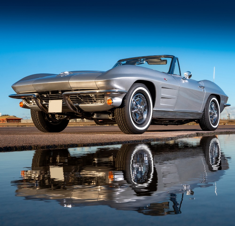 Grey Corvette Stingray parked on the road