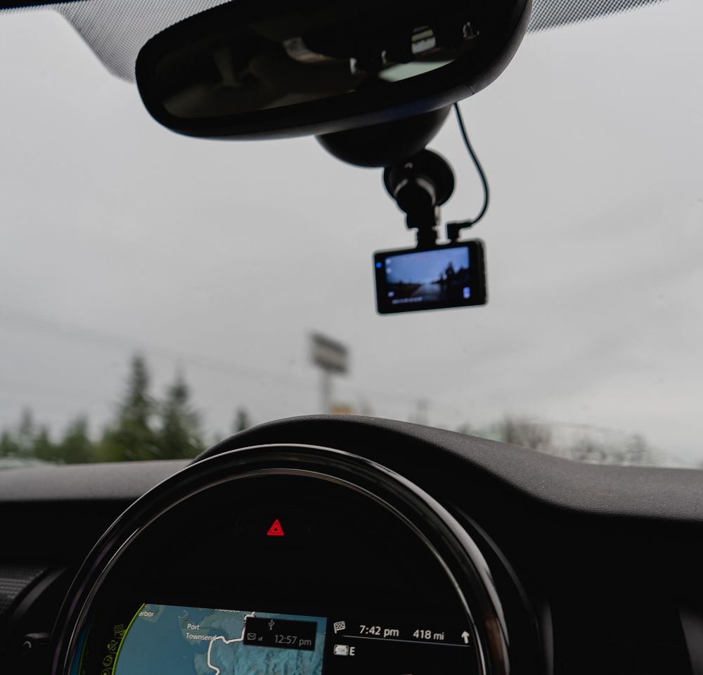 Dash Cam in the window of a mini