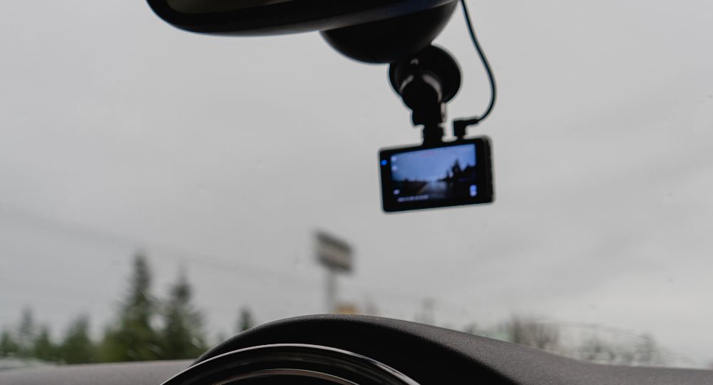 Dash Cam in the window of a mini