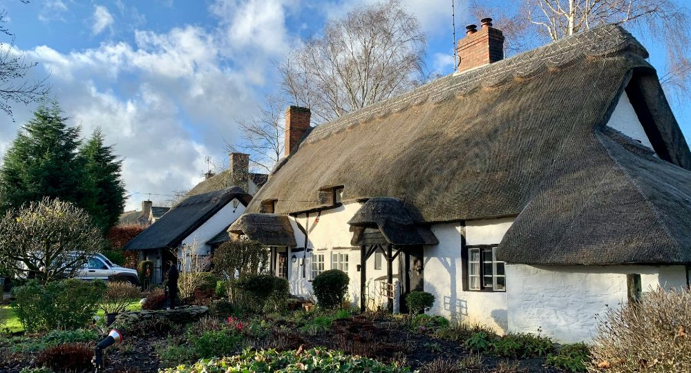 Thatched roof with white walls