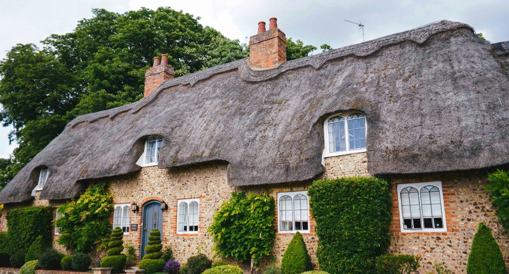 Thatched roof with classic bricks