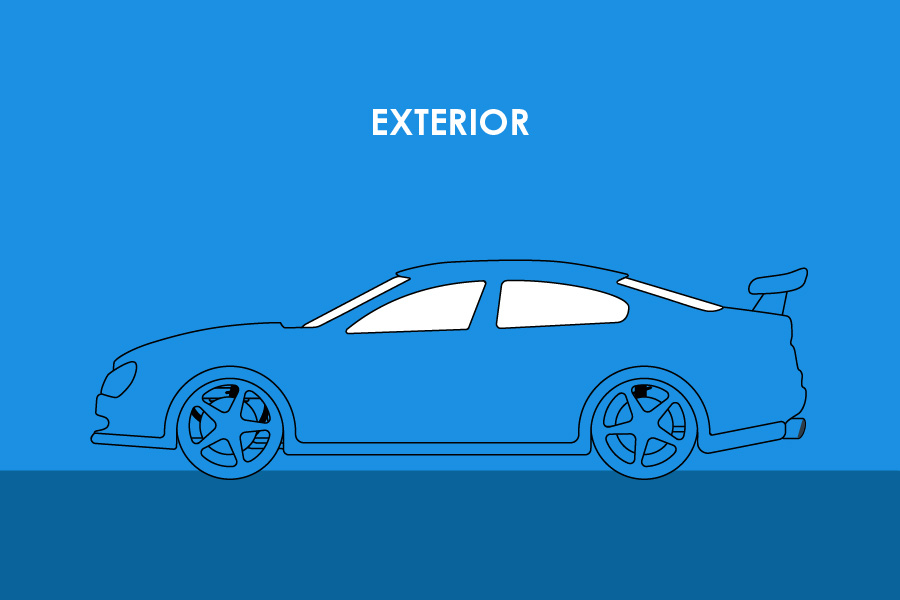 Illustration showing tinted windows as an example of an exterior mod